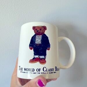 VTG 90s The World Of Classy Bear Coffee Mug 12 Oz Mug White Blue